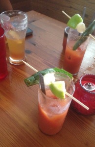 First round of drinks, Bloody Marys and a shandy